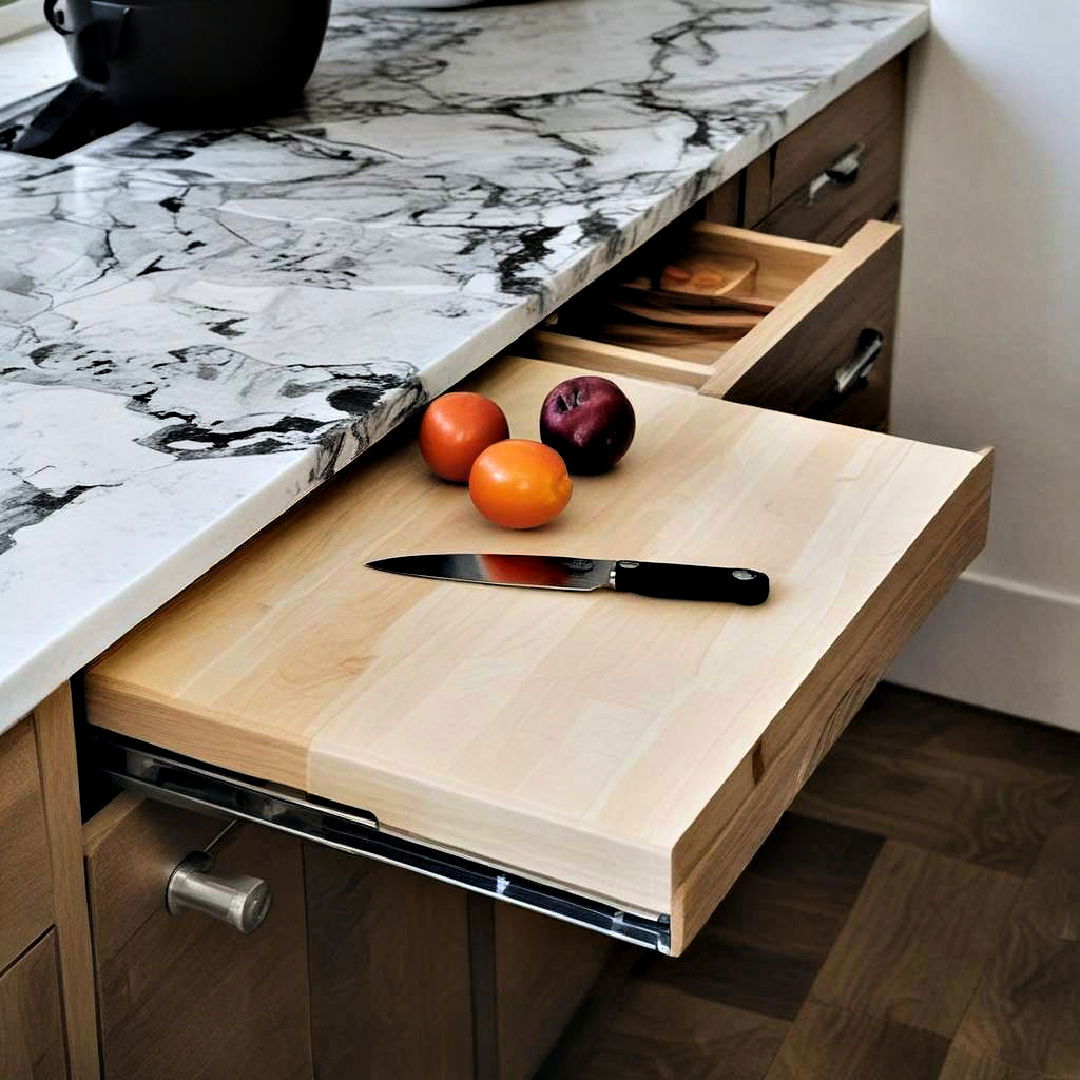 install a built in cutting board - 40 Kitchen Decor Ideas
