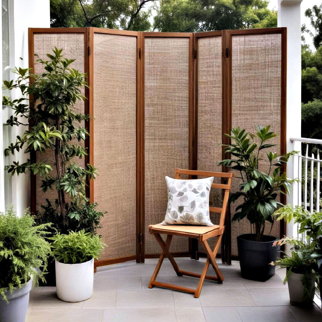 install a folding screen to provide privacy - 30 Small Balcony Ideas