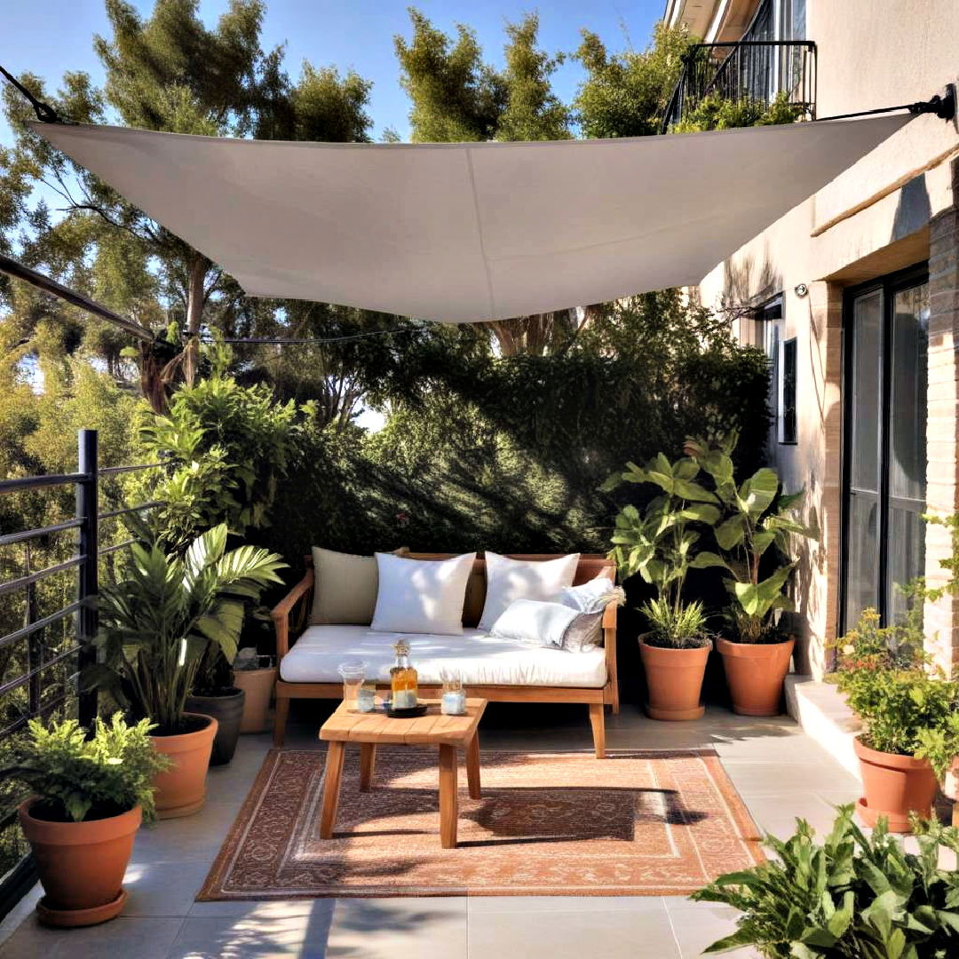 install a shade sail for sun protection - 30 Small Balcony Ideas