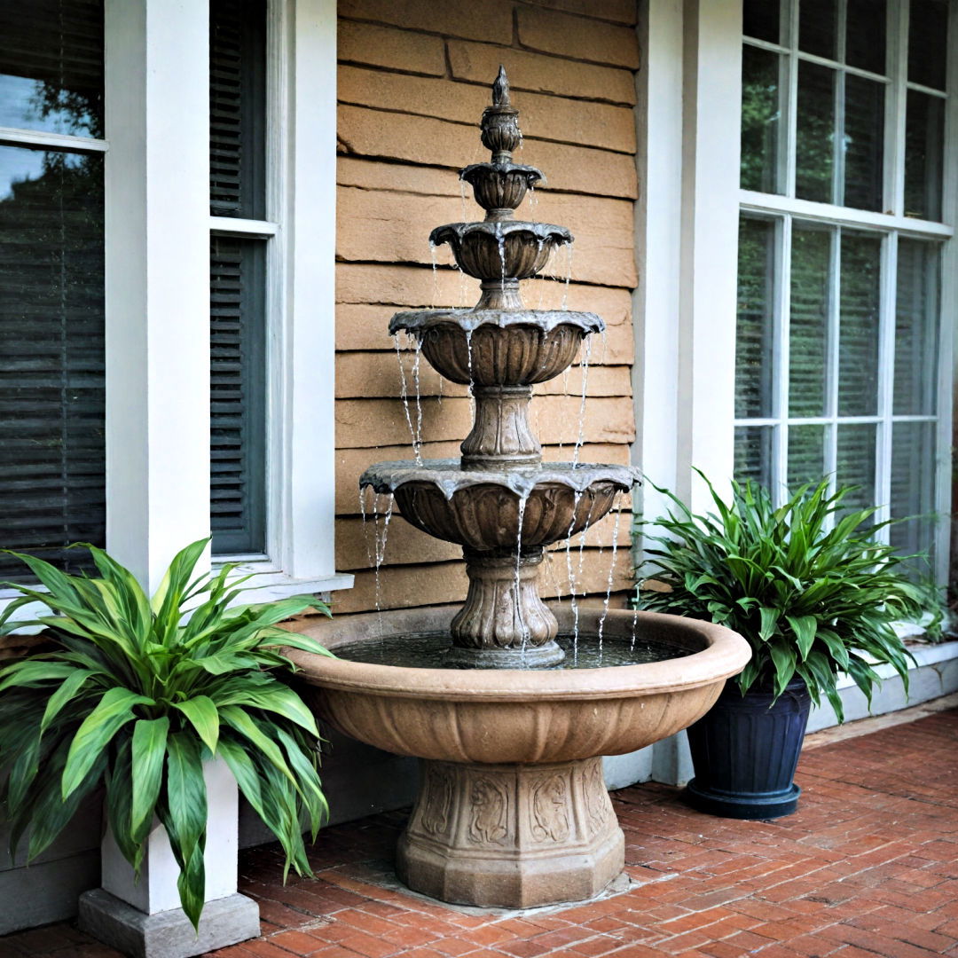 install a water fountain - 40 Front Porch Ideas
