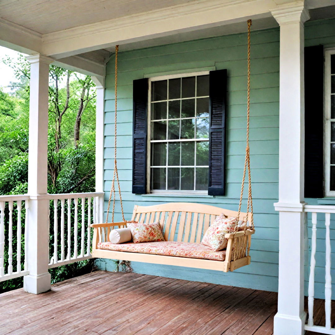 install a wooden porch swing - 40 Front Porch Ideas