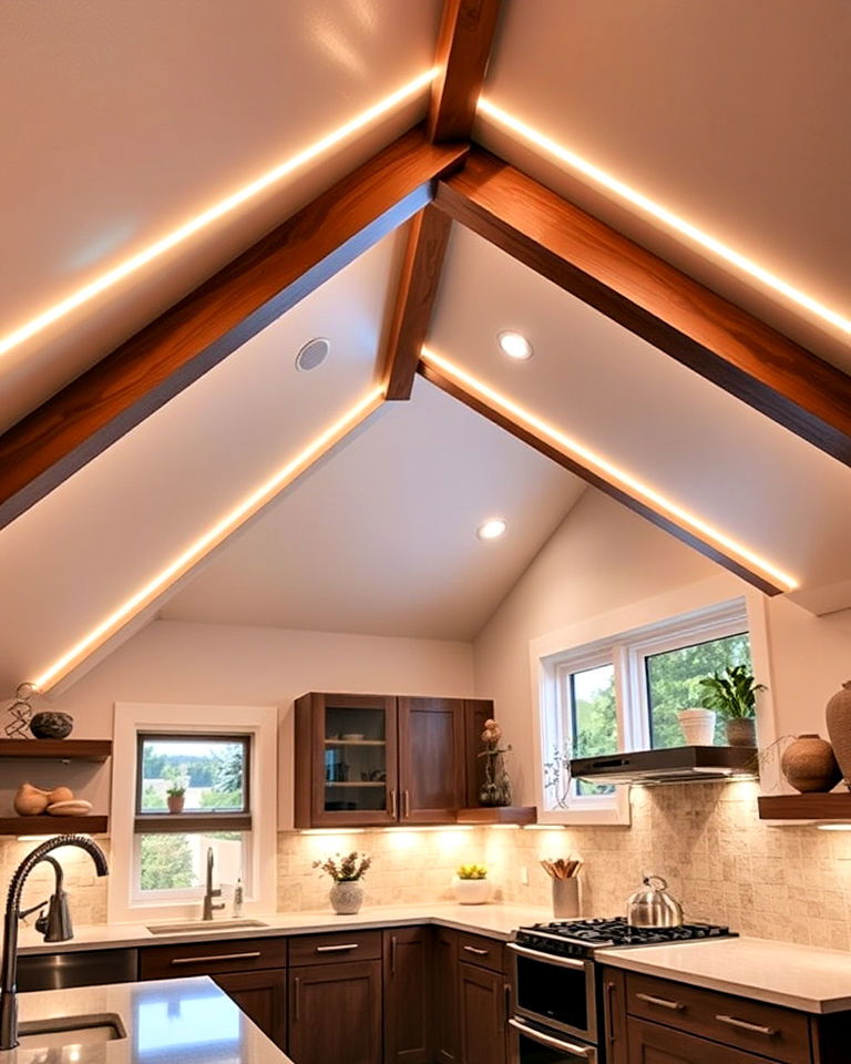 install accent lighting strips - 20 Sloped Ceiling Kitchen Ideas
