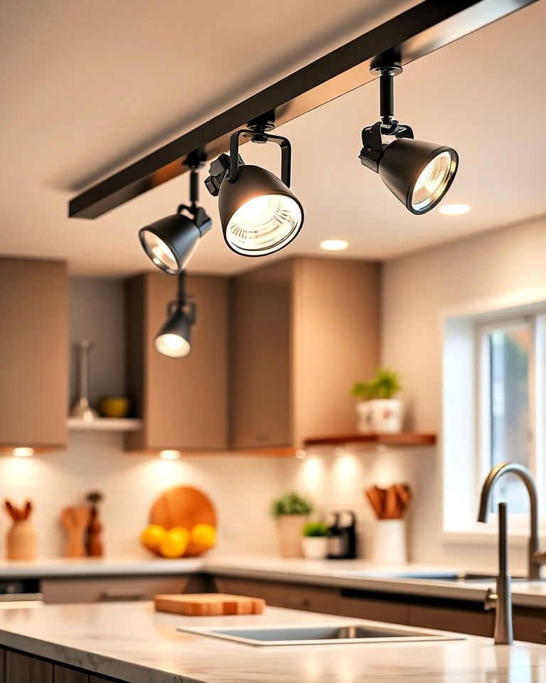 install adjustable led spotlights - 20 Kitchen Track Lighting Ideas