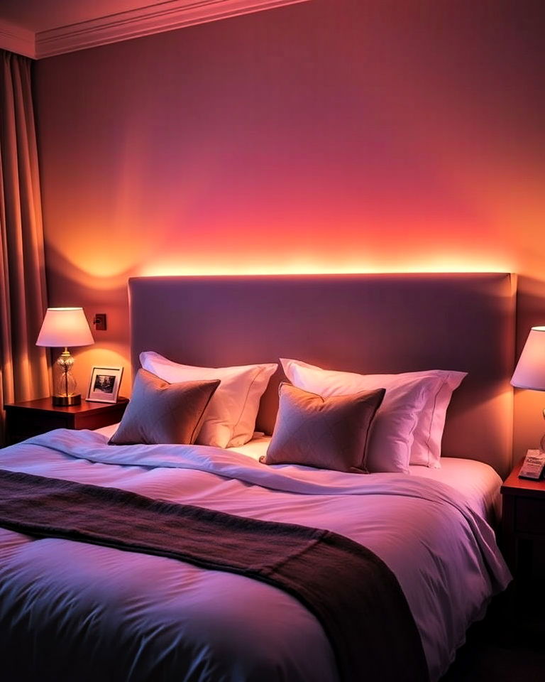 install adjustable mood lighting - 30 Romantic Hotel Room Ideas