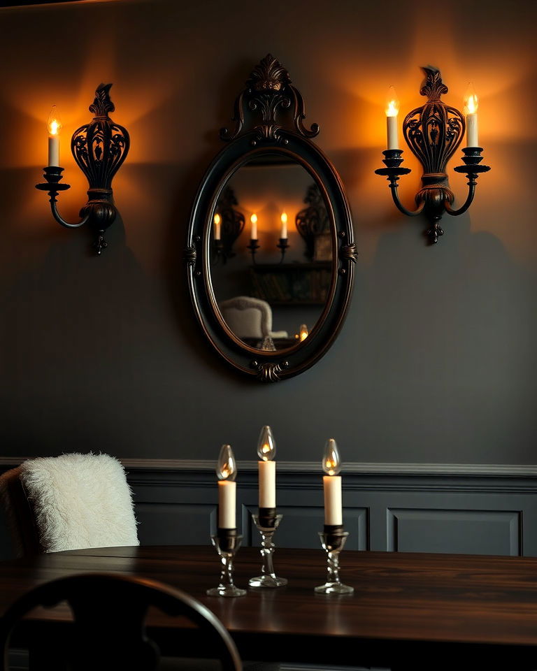 install ambient wall sconces - 20 Dark Academia Dining Room Ideas