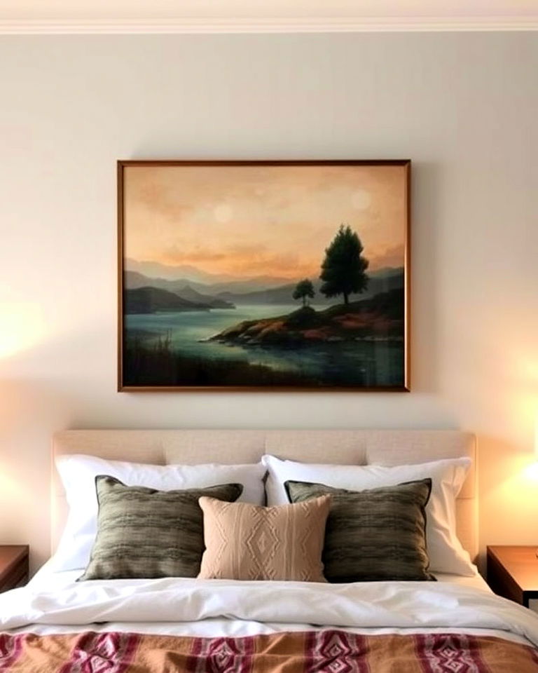 install art above the bed - 30 Bedroom Decor Ideas