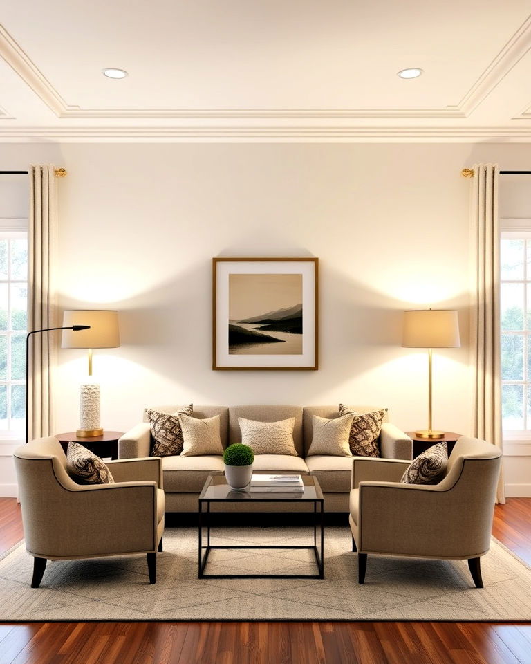 install balanced lighting - 15 Symmetrical Living Room Ideas
