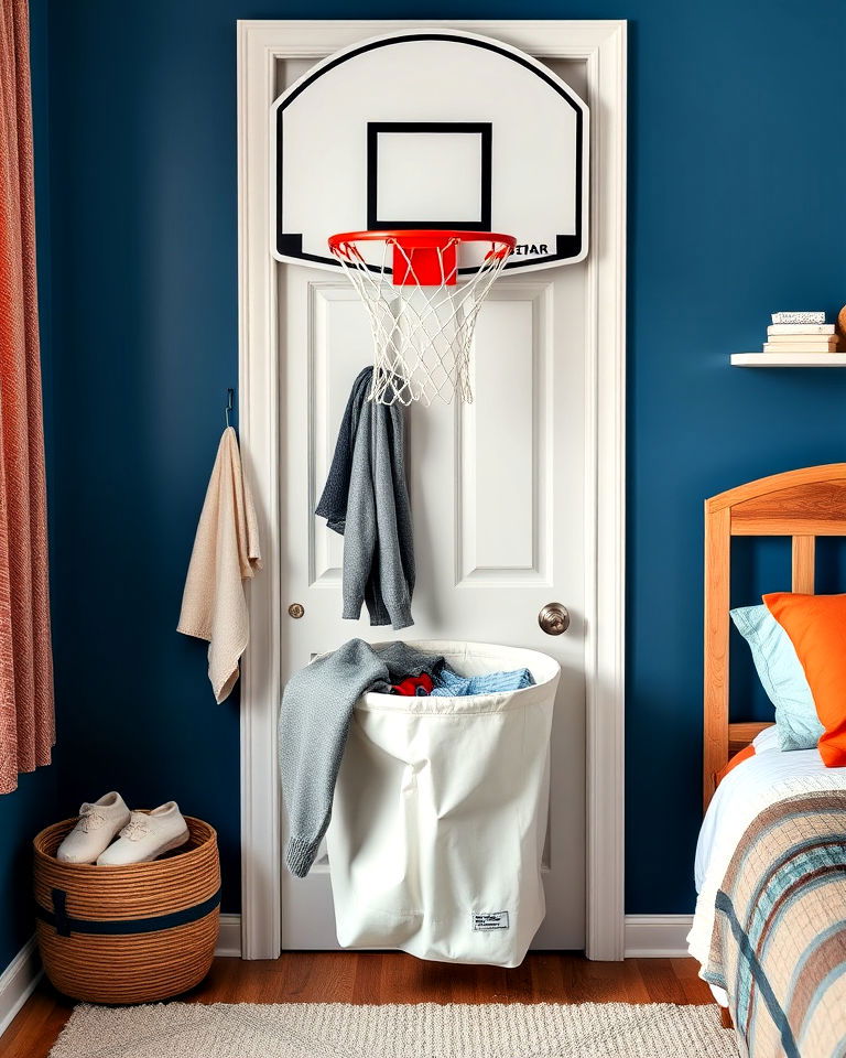 install basketball hoop laundry hamper - 25 Basketball Room Decor Ideas