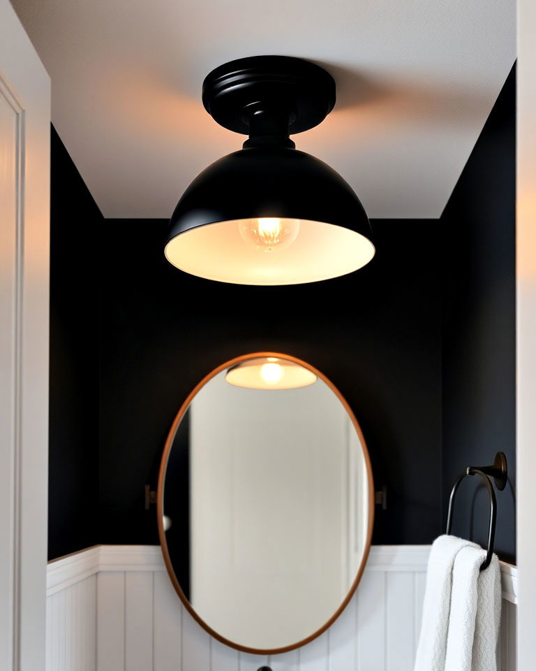 install black ceiling light - 25 Black Powder Room Ideas