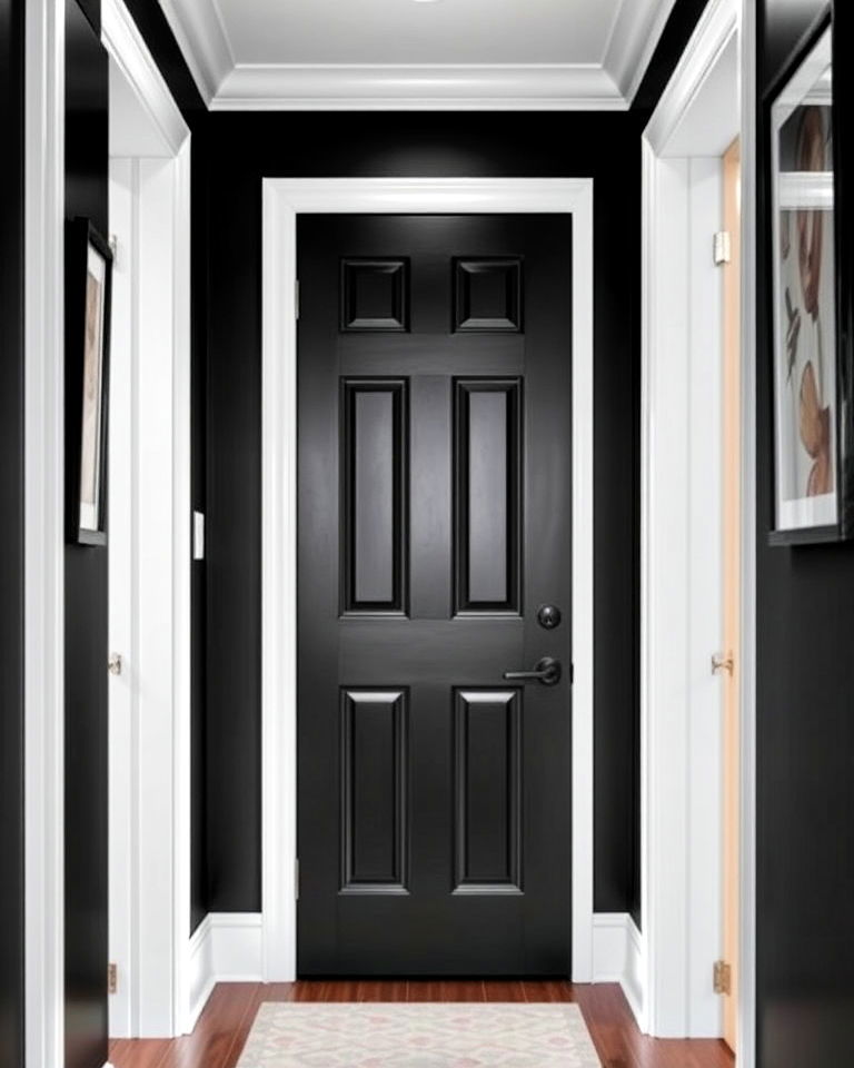 install black doors with white trim - 20 Black and White Hallway Ideas