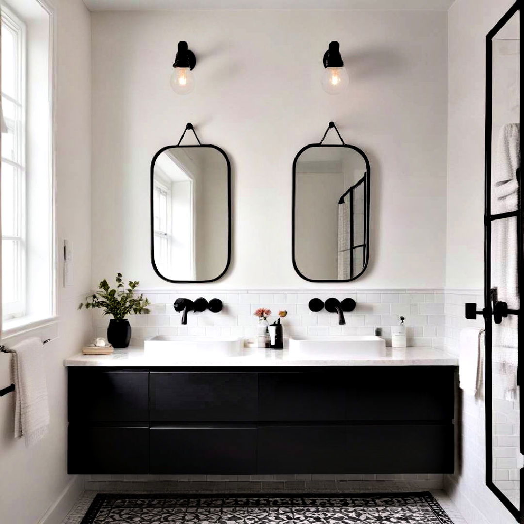 install black fixtures for modern touch - 40 Black and White Bathroom Ideas