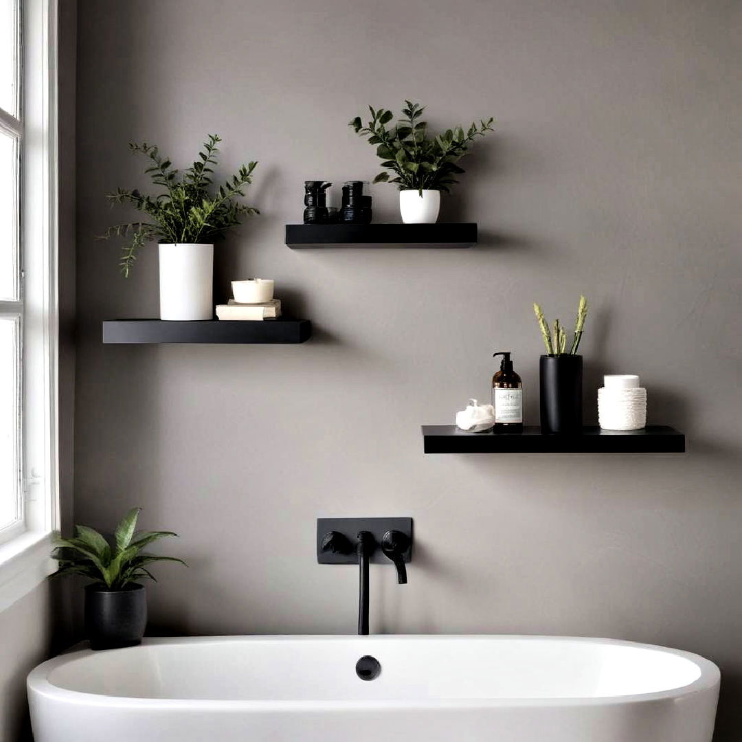 install black floating shelves - 40 Black and White Bathroom Ideas