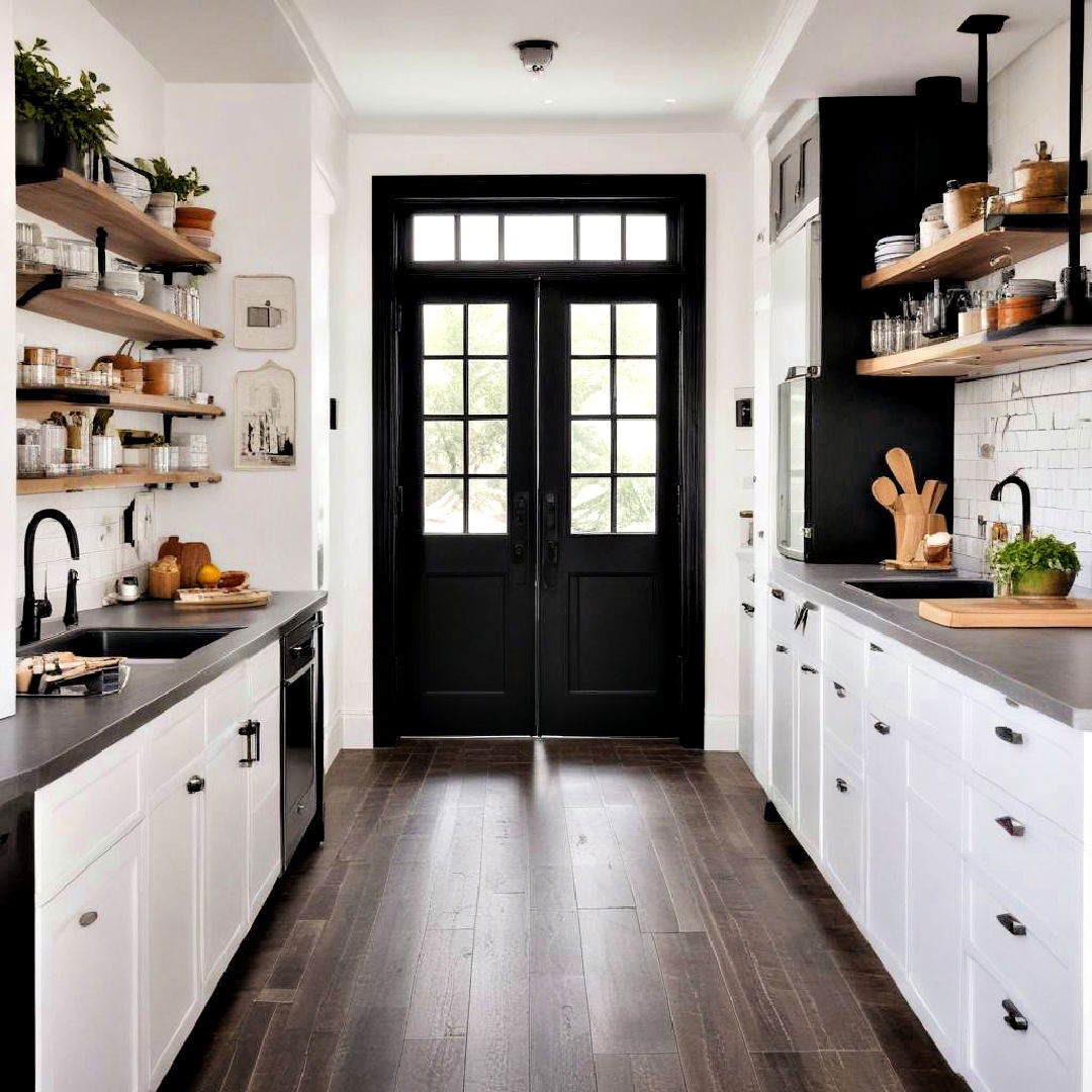install black framed door - 40 Black Kitchen Ideas
