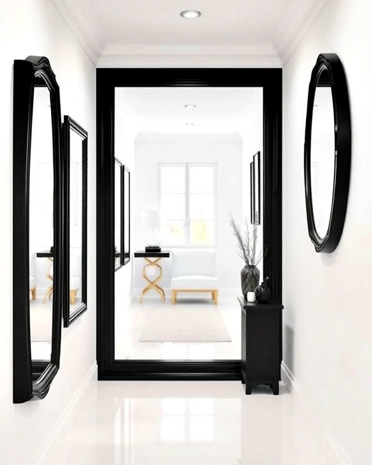 install black framed mirrors - 20 Black and White Hallway Ideas