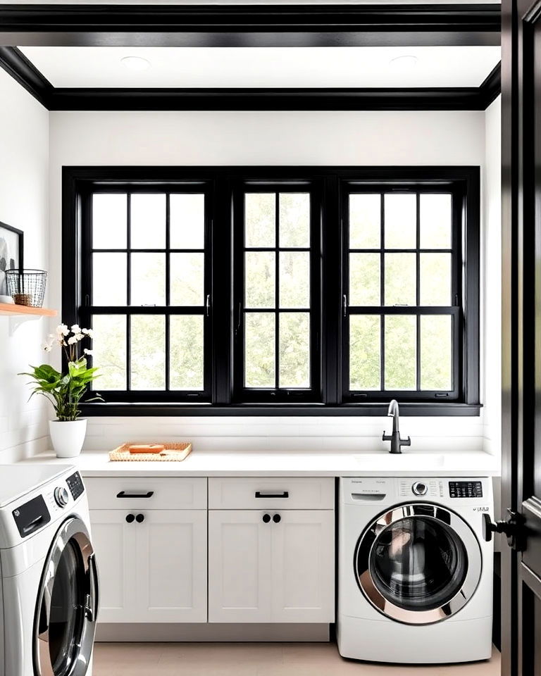 install black framed window - 15 Black and White Laundry Room Ideas