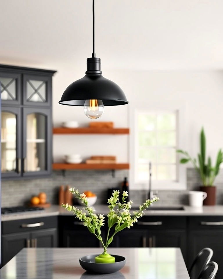 install black pendant light - 25 Dark Kitchen Ideas