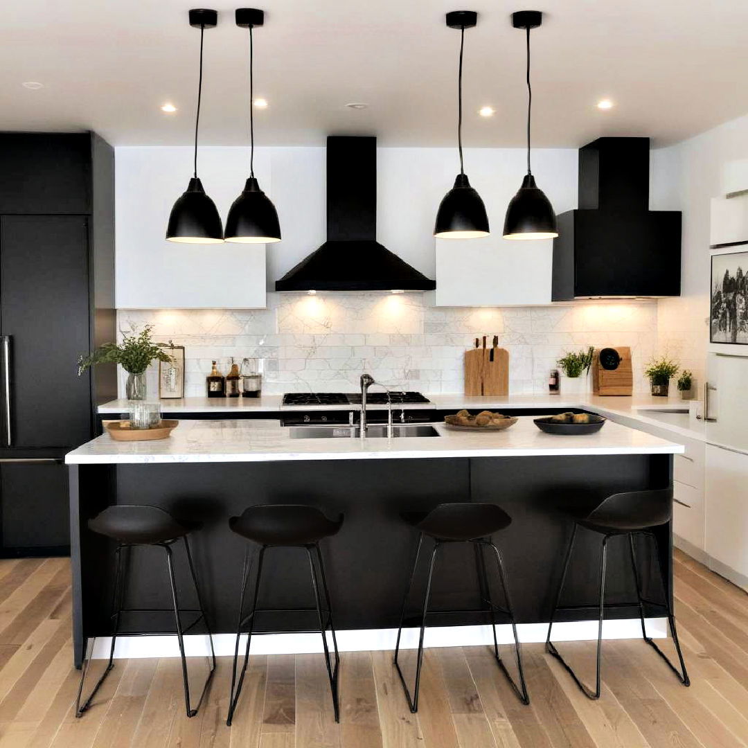 install black pendant lights - 40 Black Kitchen Ideas