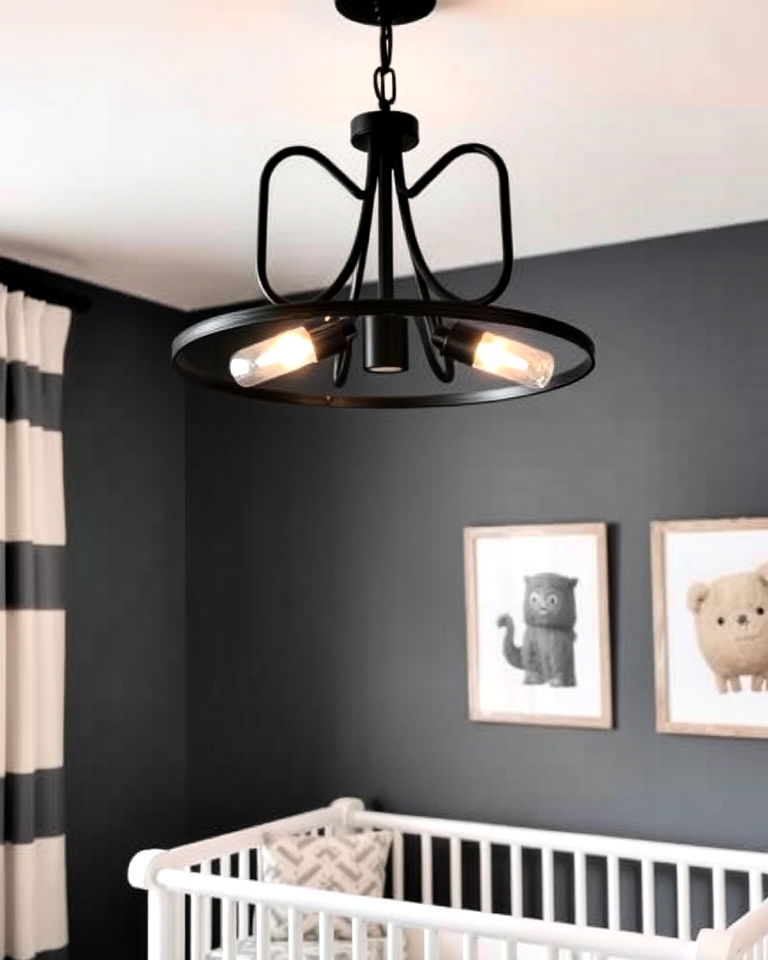 install black statement light fixture - 25 Black Nursery Ideas