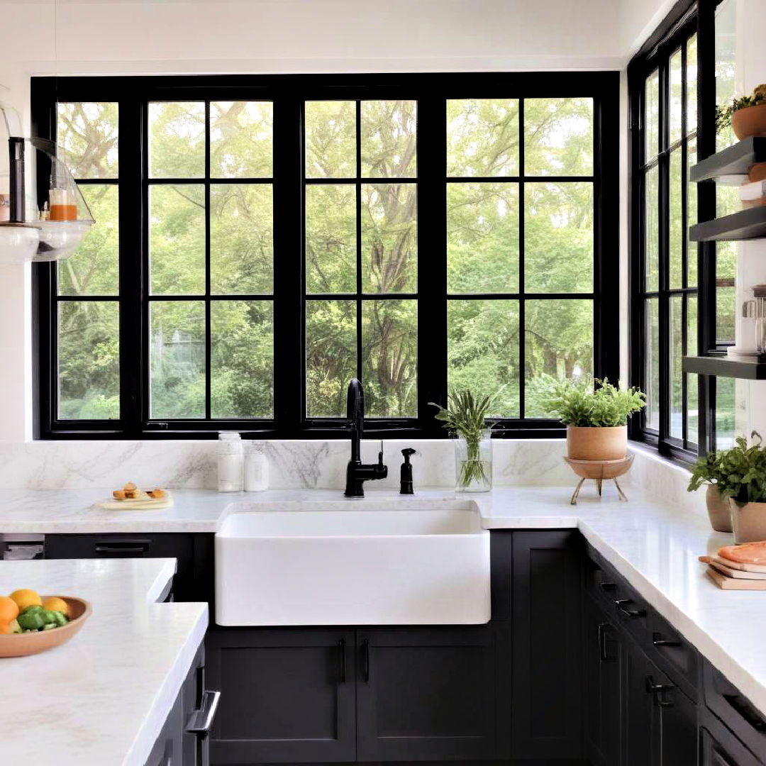 install black window frame - 40 Black Kitchen Ideas