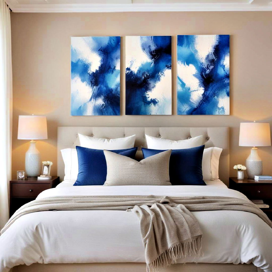 install bold blue wall art - 40 Blue Bedroom Ideas