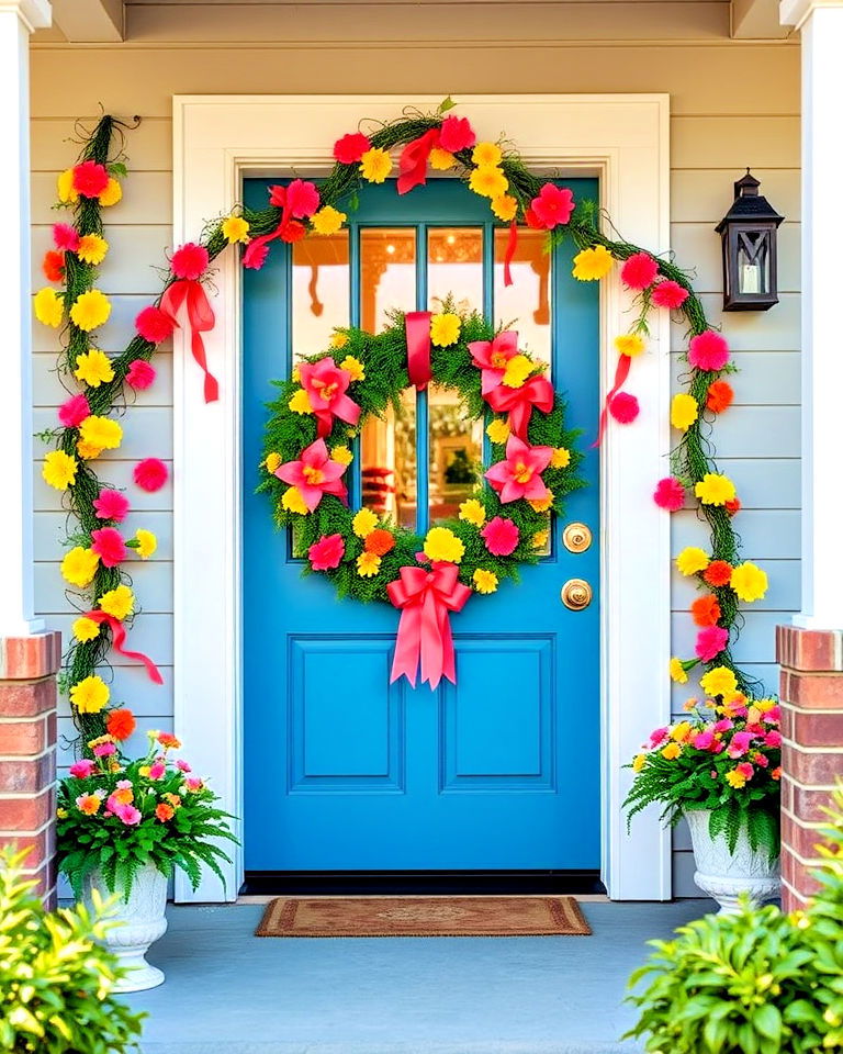 install bright and cheerful garlands - 20 Summer Door Decoration Ideas