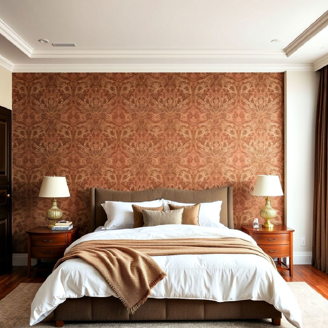 install brown patterned wallpaper - 25 Brown Bedroom Ideas