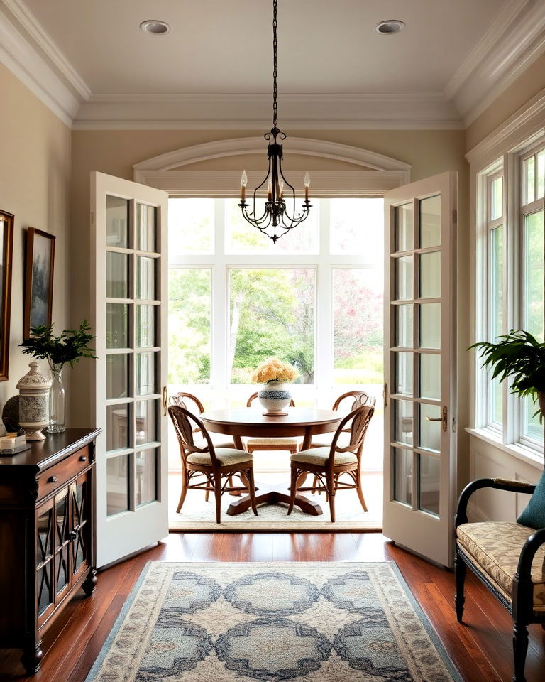 install charming french doors - 25 Sunroom Dining Room Ideas