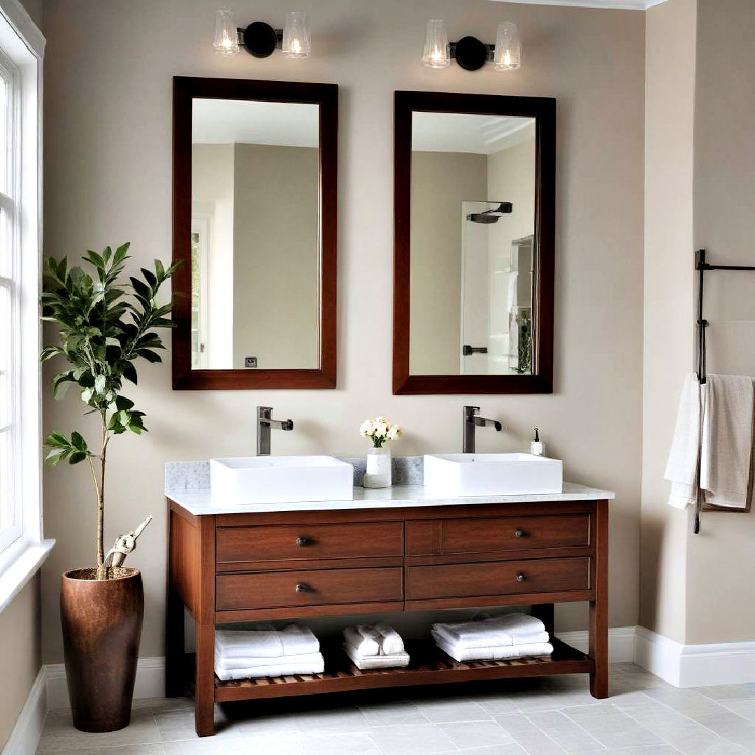 install chestnut framed mirrors - 25 Brown Bathroom Ideas