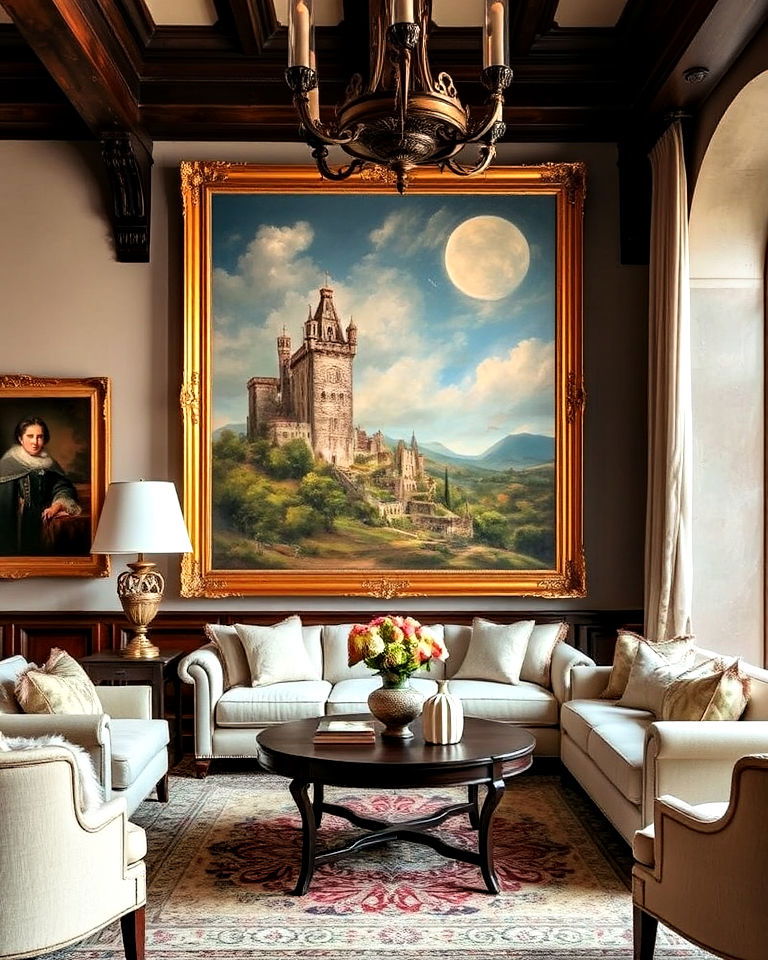 install classic oil paintings - 20 Castle Living Room Ideas