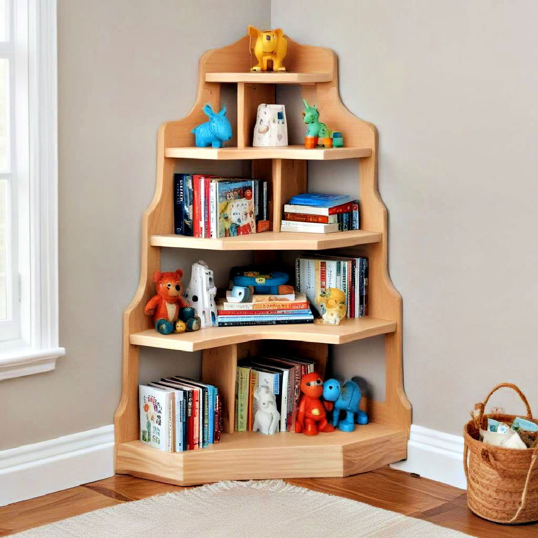 install compact corner shelves - 40 Toy Storage Ideas