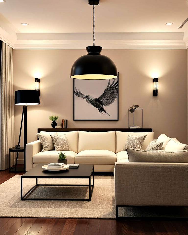 install contemporary lighting fixtures - 20 Cream Couch Living Room Ideas