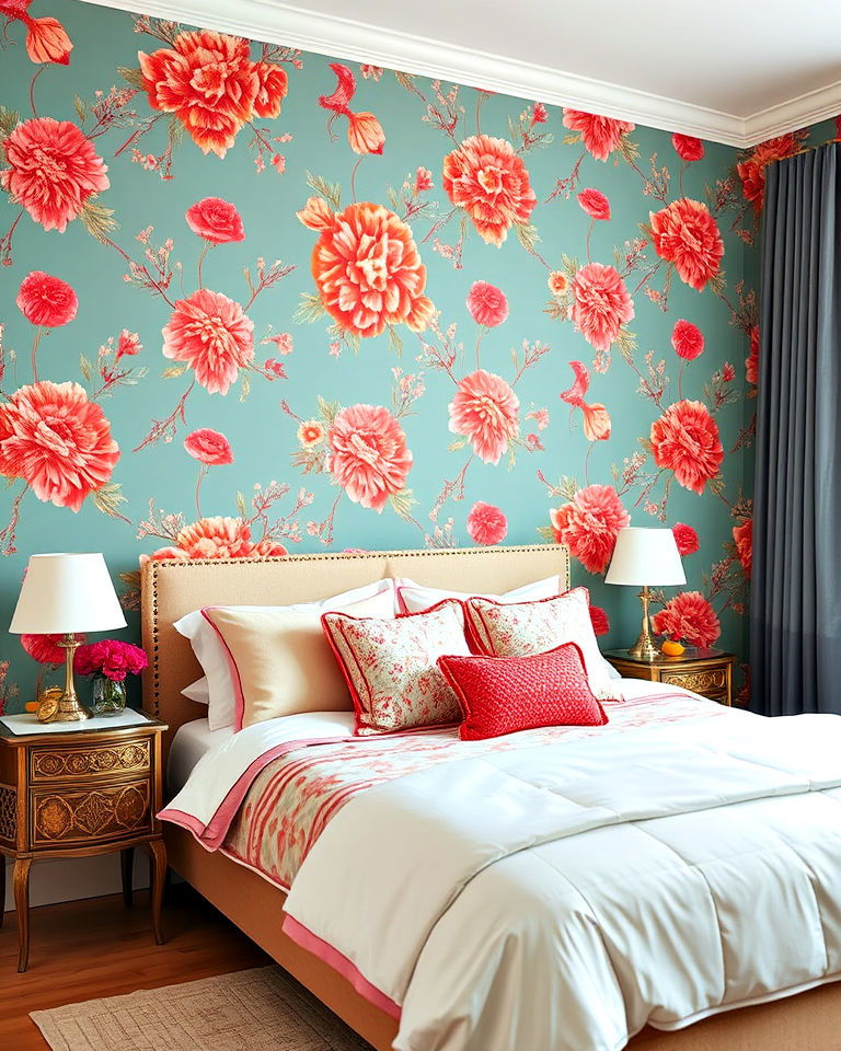 install coral patterned wallpaper - 25 Coral Bedroom Ideas