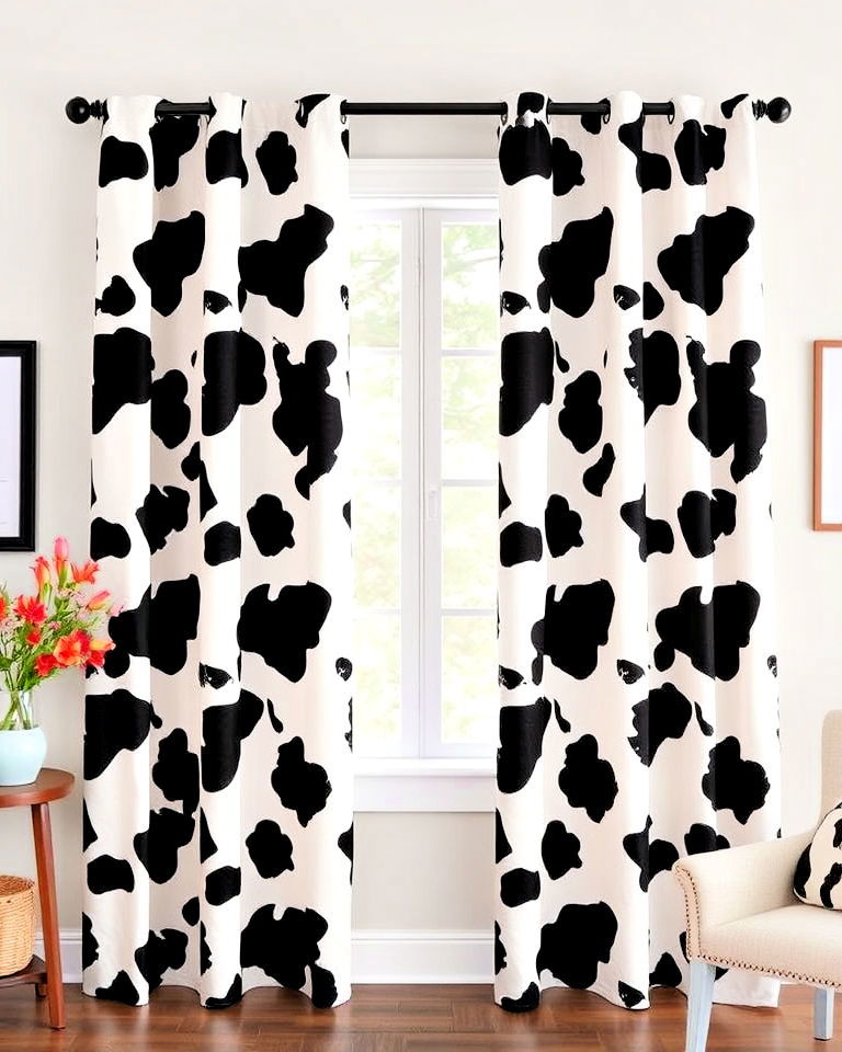install cow print curtains - 15 Cow Print Room Decor Ideas