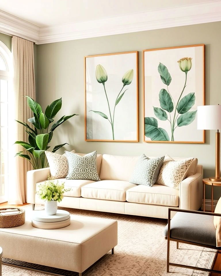 install cream and sage green wall art - 25 Sage Green and Cream Living Room Ideas