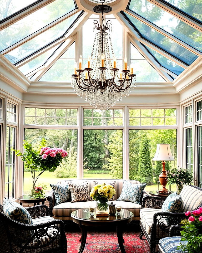 install crystal chandelier - 25 Victorian Sunroom Ideas