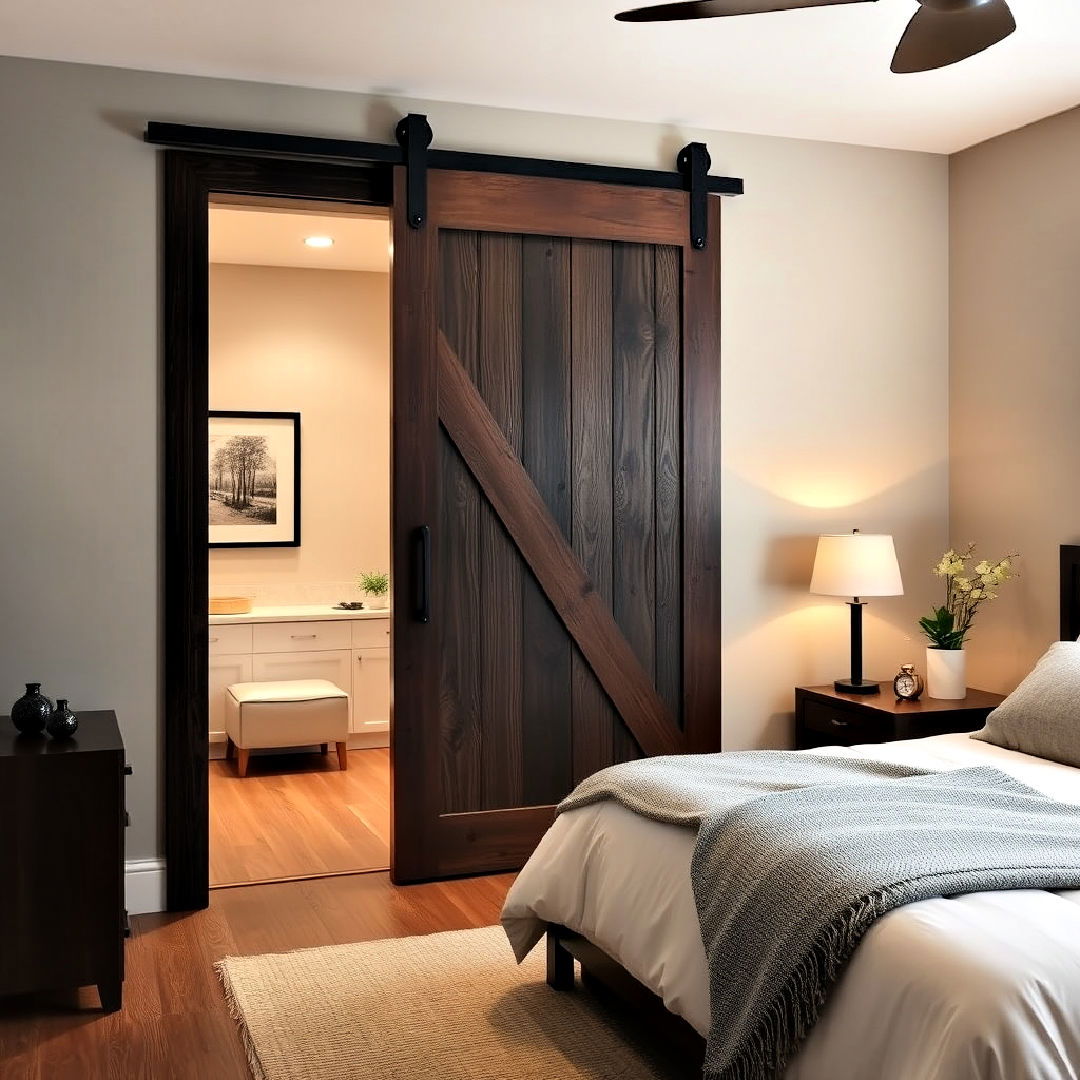install dark wood sliding barn door - 20 Dark Wood Bedroom Ideas