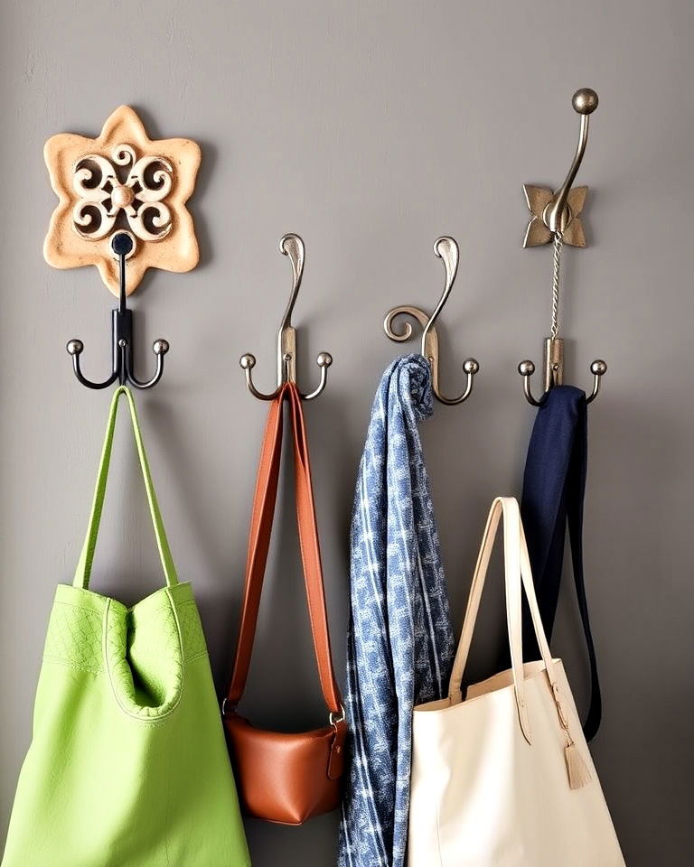 install decorative wall hooks - 50 Foyer Decor Ideas