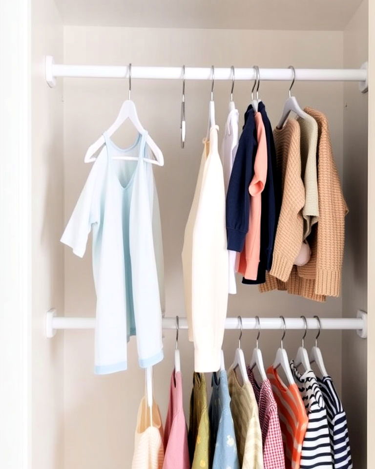install dual level hanging rods - 25 Nursery Closet Ideas