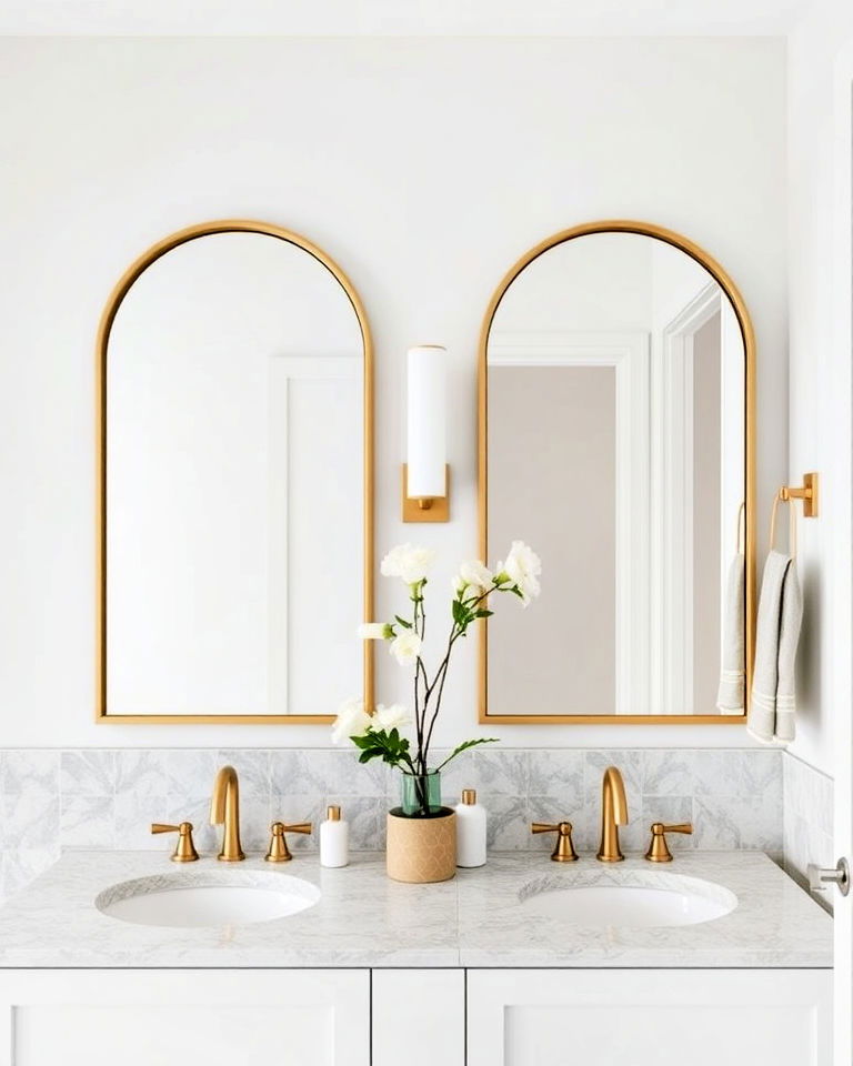 install elegant arched mirrors - 30 Transitional Bathroom Ideas