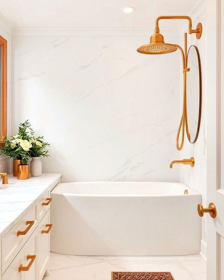install elegant brass fixtures - 40 Primary Bathroom Ideas