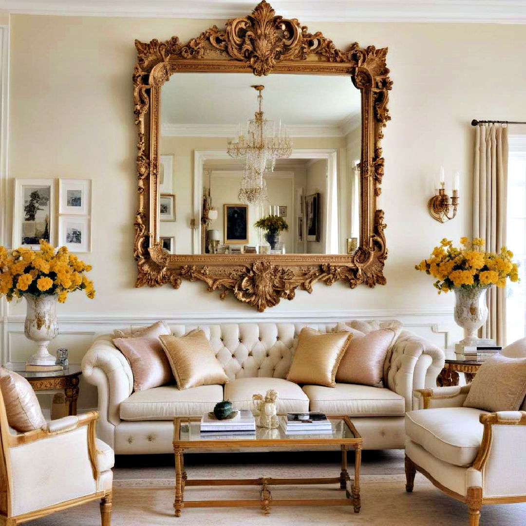 install elegant gilded mirror - 25 Traditional Living Room Ideas
