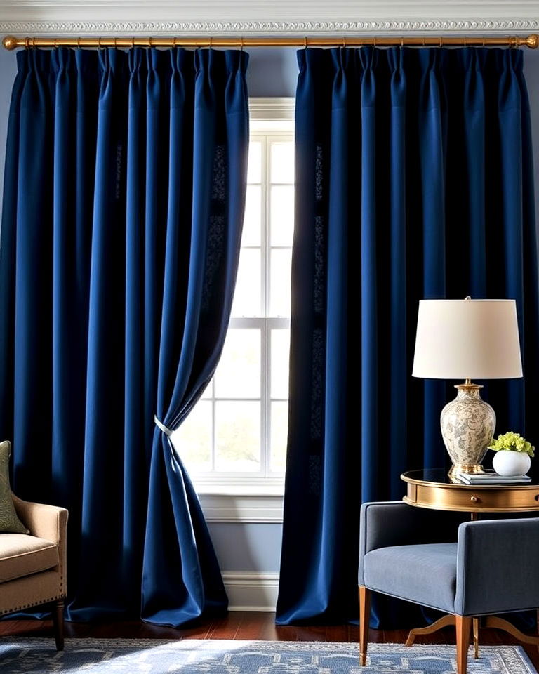 install elegant navy blue curtains - 25 Navy Blue Living Room Ideas