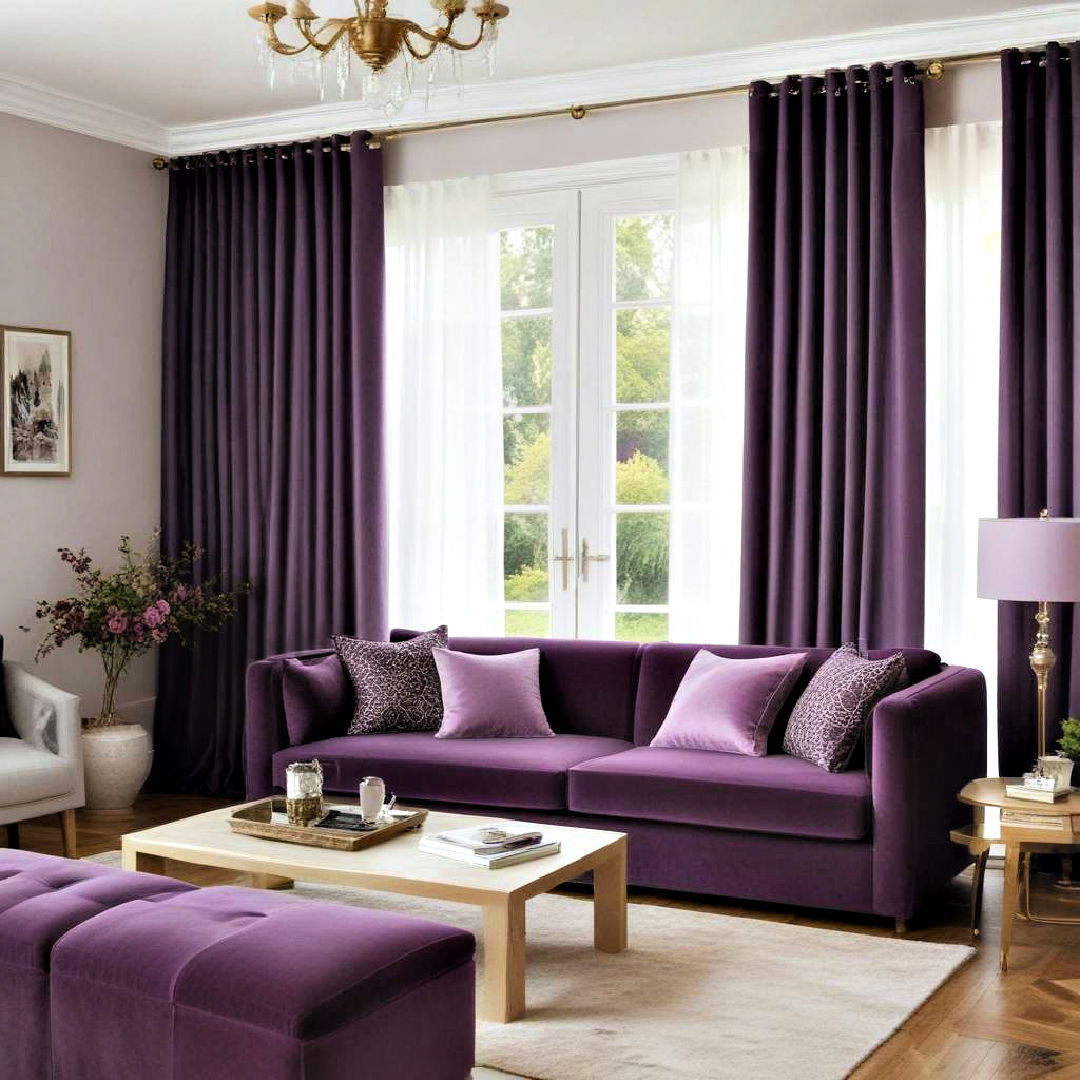 install elegant purple curtains - 25 Purple Living Room Ideas