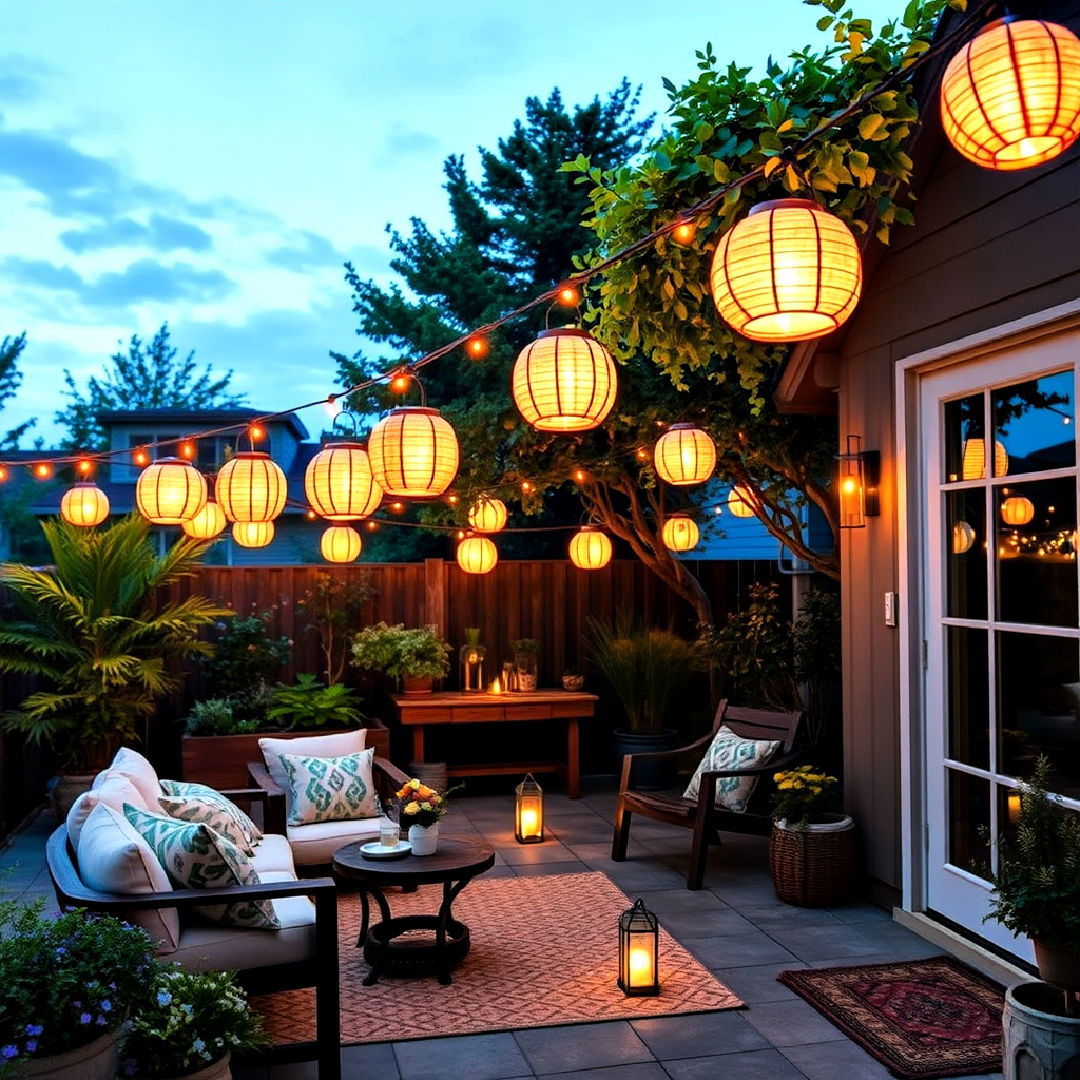 install fabric lantern lights - 40 Patio String Light Ideas