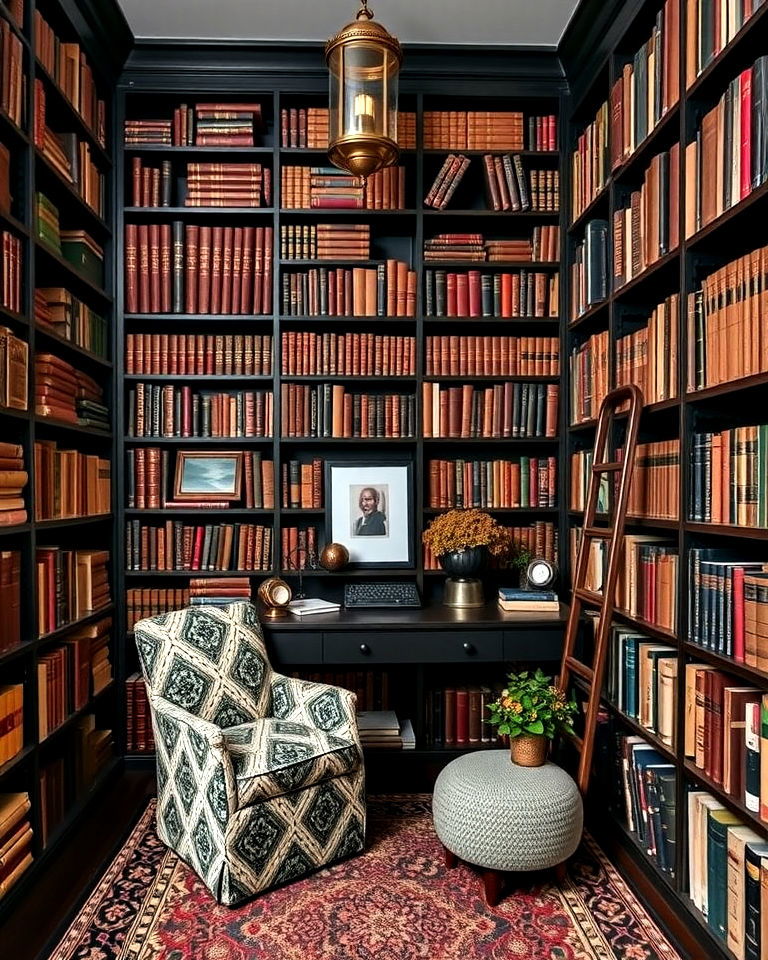 install floor to ceiling bookshelves - 20 Dark Academia Home Office Ideas