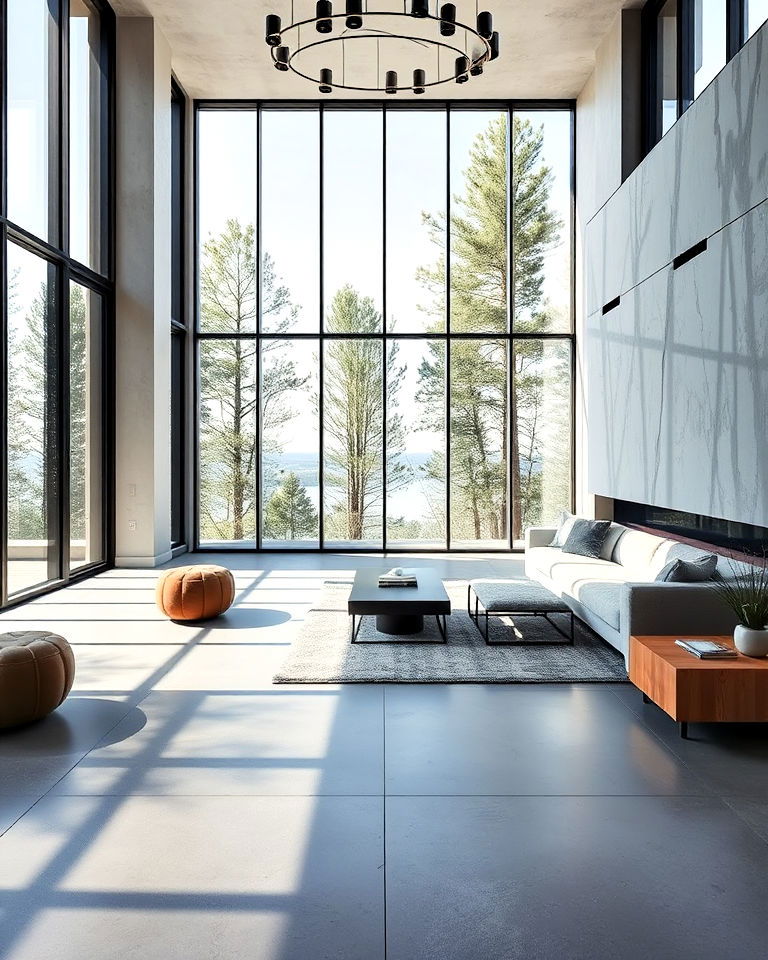 install floor to ceiling windows - 20 Concrete Floor Living Room Ideas