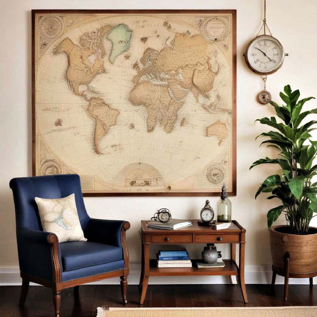 install framed nautical map - 25 Nautical Decor Ideas