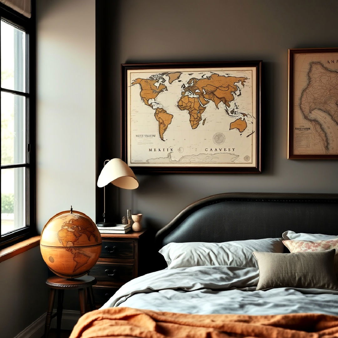 install framed vintage maps - 25 Dark Academia Bedroom Ideas