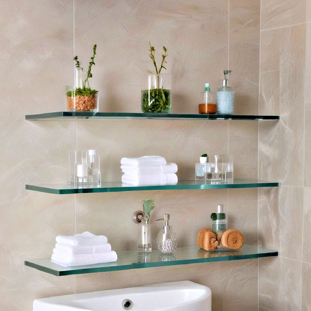 install frameless glass shelves - 40 Bathroom Decor Ideas