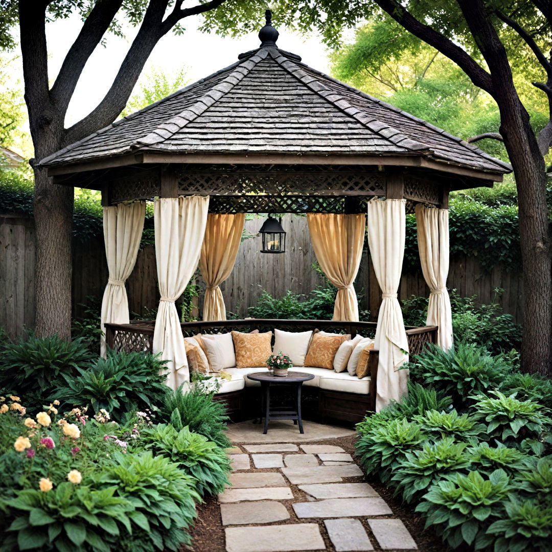 install gazebo with curtains - 30 Backyard Privacy Ideas